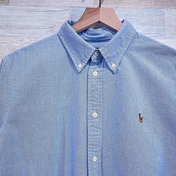 RALPH LAUREN Custom Fit Oxford Shirt Blue Button Down Preppy Casual Mens XL - Picture 2 of 6